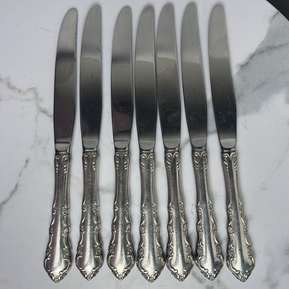 7 Vintage Reed & Barton Mirrorstele Dinner Knife Silver Plated 9” Long